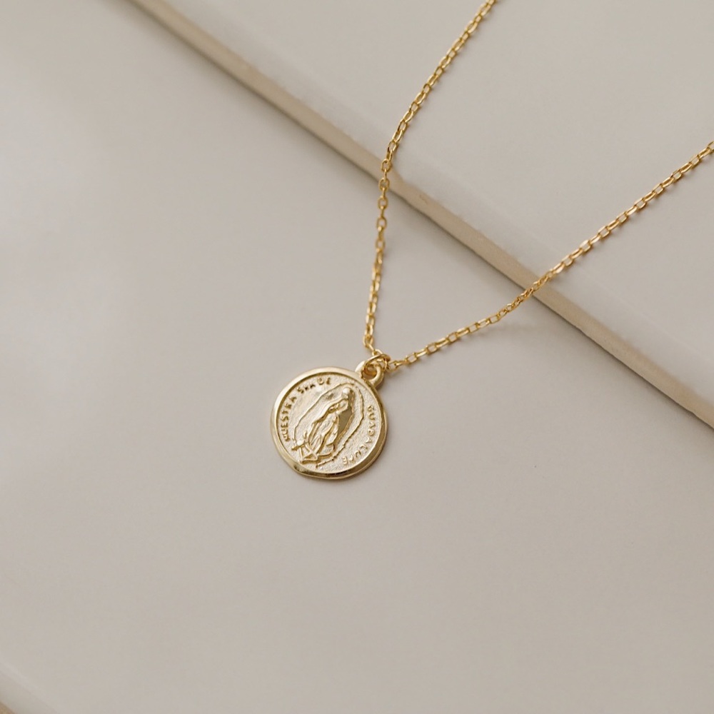 Petite Miraculous Mary Necklace | 14k Gold Plated - Picture 3 of 6